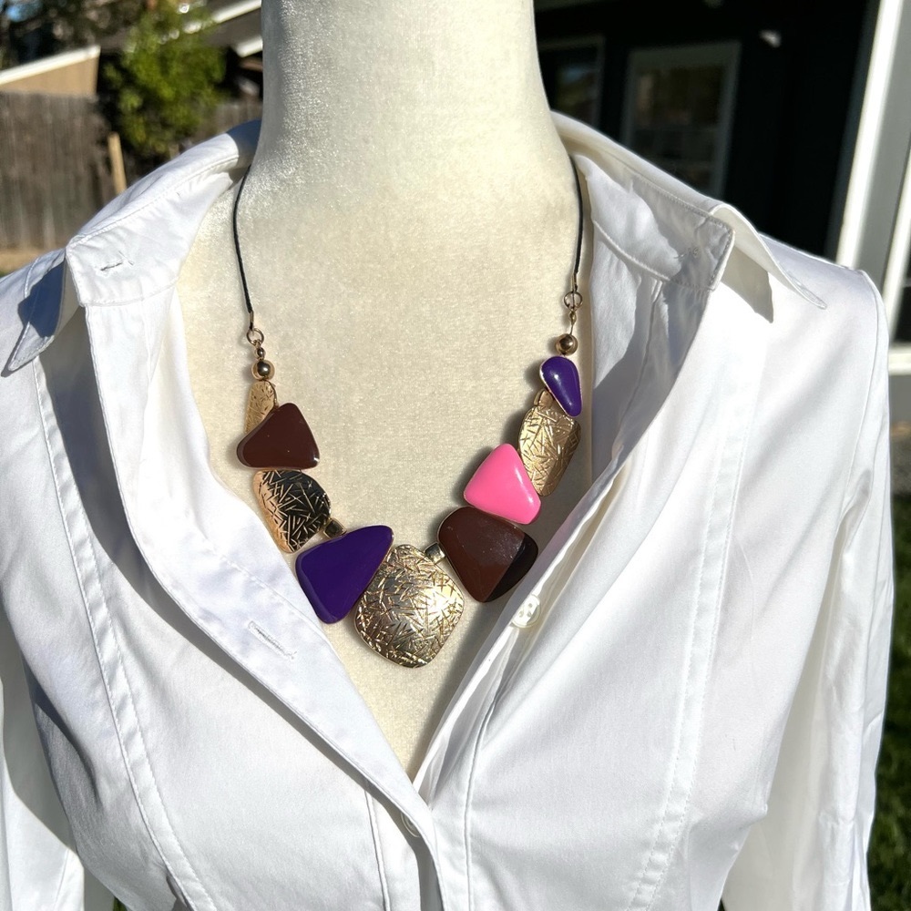 Multicolor Enamel Statement Necklace - image 2